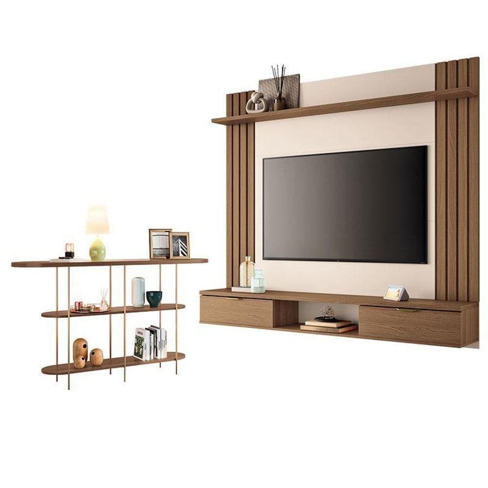 Painel Para Suspenso Solus E Aparador Infinity Castanho Off White – Hb Móveis