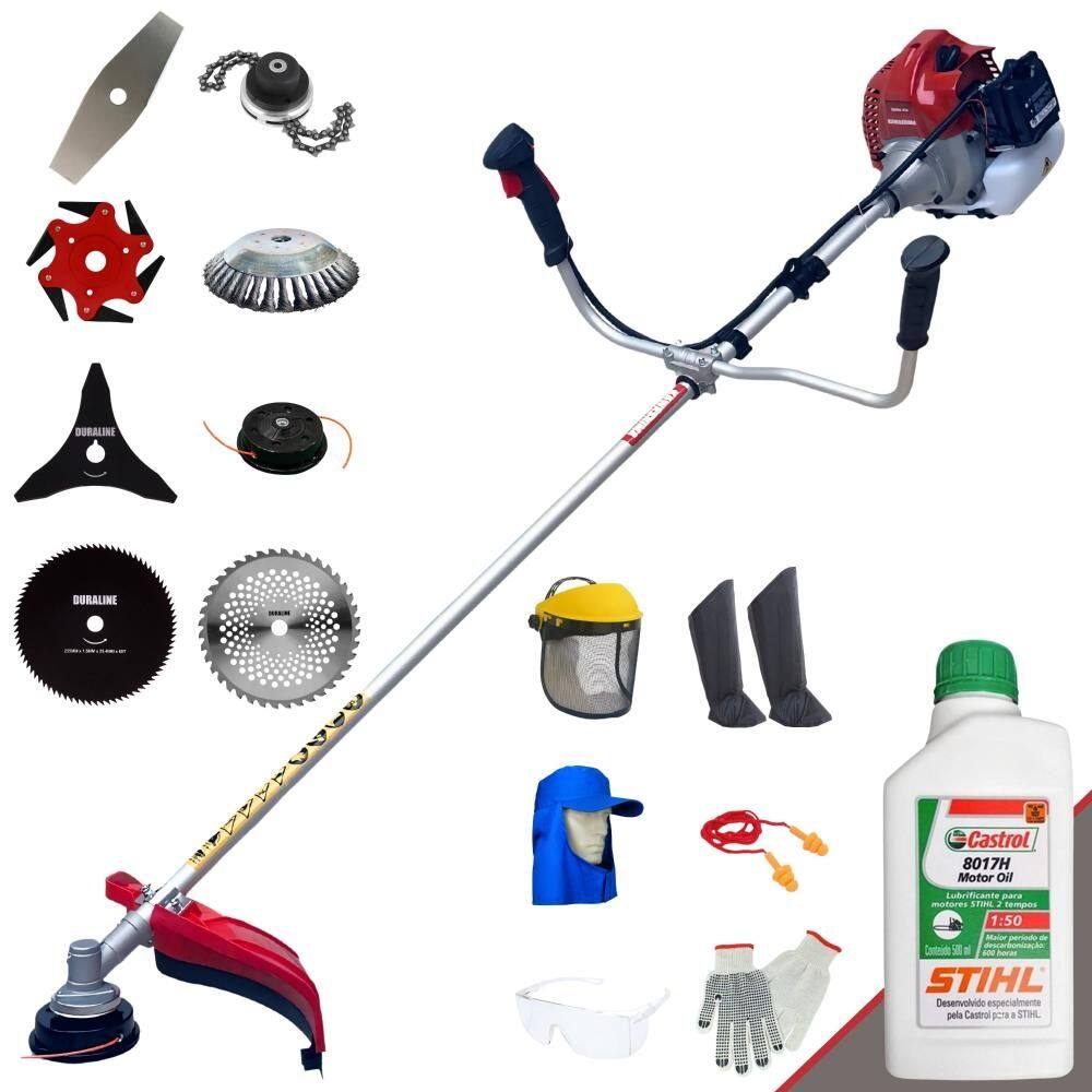 Roçadeira BCJ431-L Kawashima 43cc Com Carretel + Facas 2 Pontas, 3 Pontas, 6 Pontas, 40 Dentes, 80 Dentes, Trimmer e Escova de Aço + EPI + ÓLEO STIHL