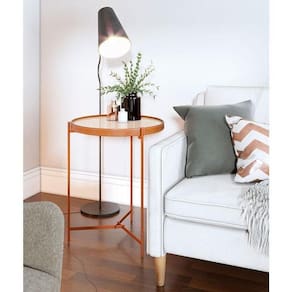 Mesa Lateral Ambiente Aqua Grande Com Vidro Off White Cobre - Imcal