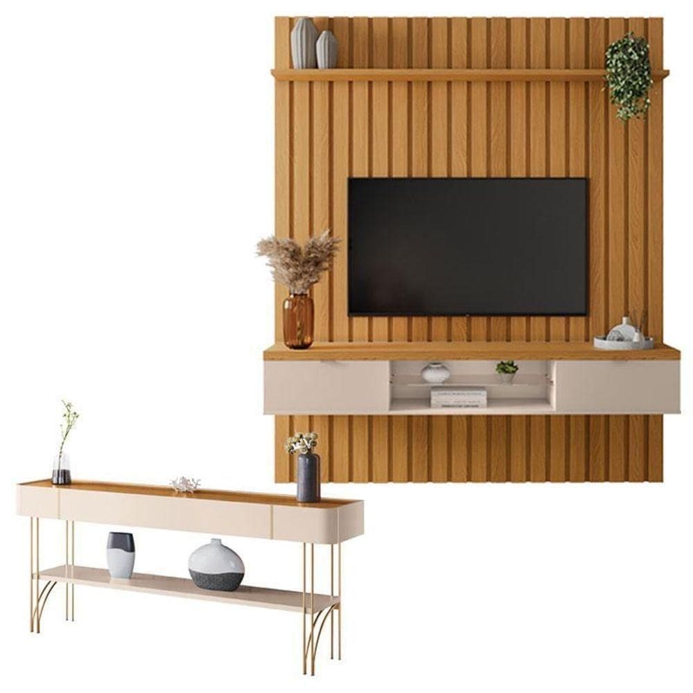 Painel Para Home Suspenso Ripado You Illusion Com Aparador Vivant Off White - Hb Móveis