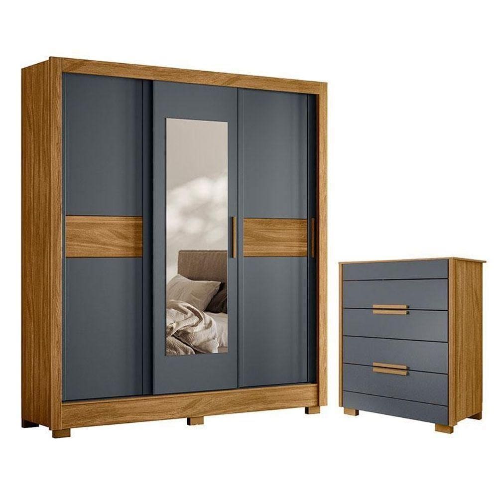 Guarda Roupa Casal Bahamas E Cômoda Dhara Freijó Cinza – Moval