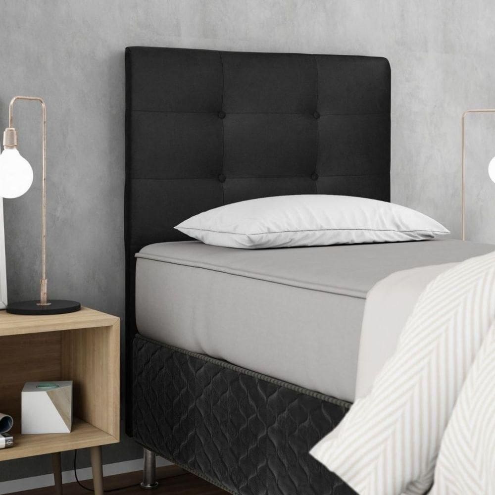 Cabeceira Estofada Cama Box Solteiro 90 Cm Atena Suede Preto
