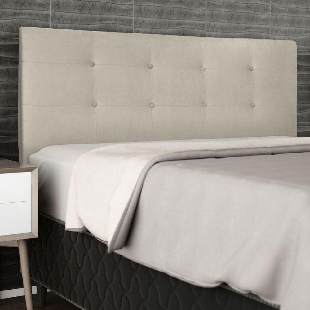 Cabeceira Estofada Cama Box Queen 160 Cm Atena Suede Bege