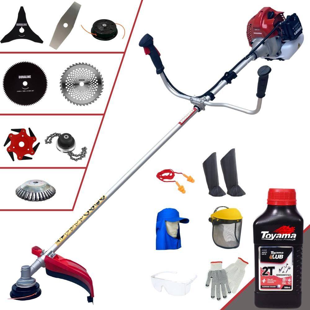 Roçadeira Robusta Kawashima BCJ431L À Gasolina 43cc 1,7HP de Potência Alta Rotação Com Carretel de Nylon + Kit 7 Opções de Cortes + EPI + ÓLEO TOYAMA