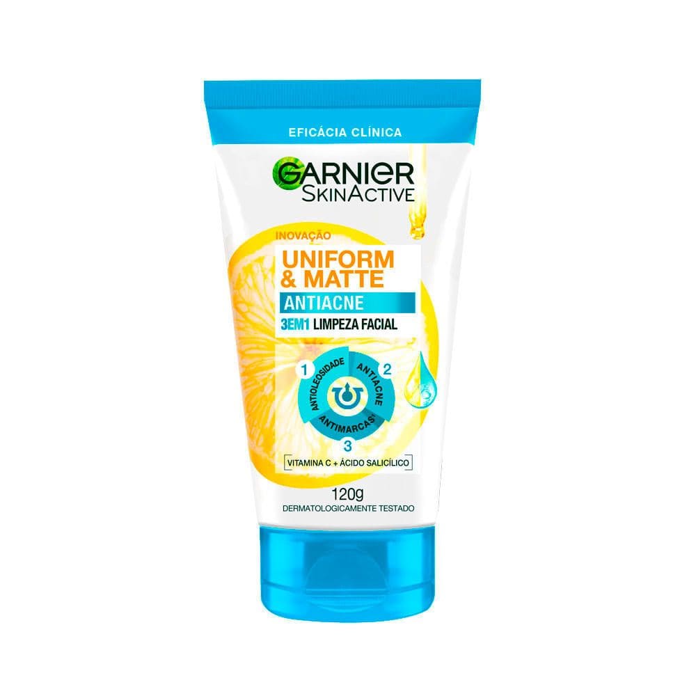Limpeza Facial 3 em 1 Garnier Uniform & Matte Antiacne 120g