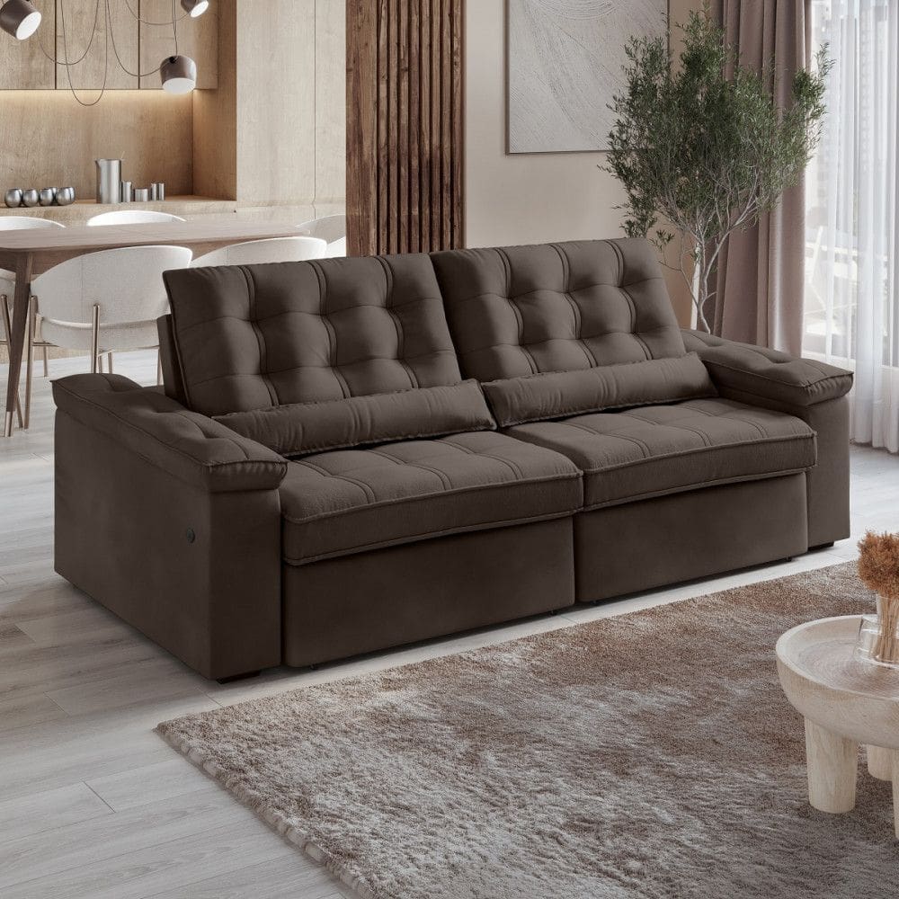 Sofá 4 Lugares Retrátil Reclinável 252cm USB Veludo Ilheus Bexs Estofados