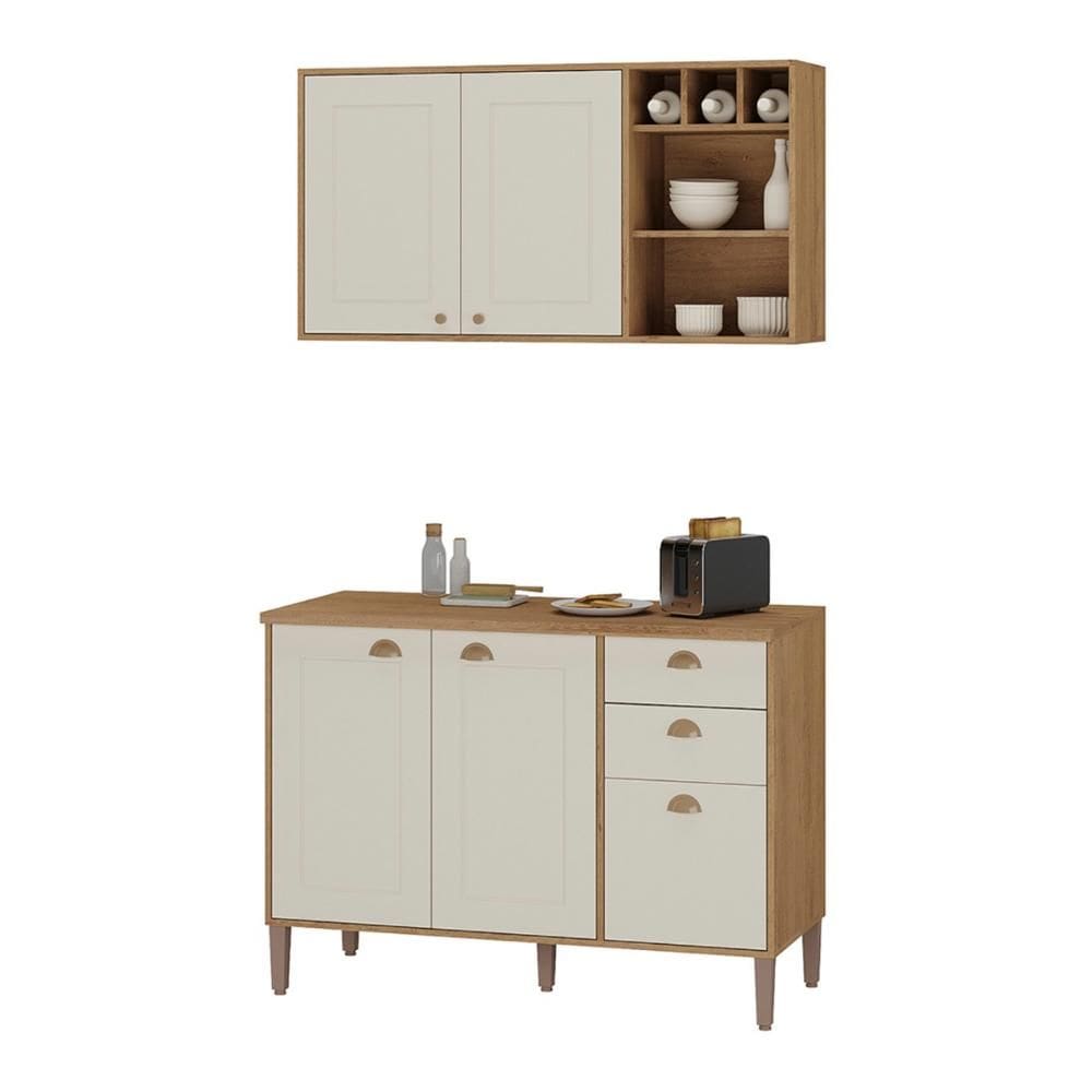 Conjunto Cozinha Tunísia 120cm 5 Portas com Aéreo e Balcão