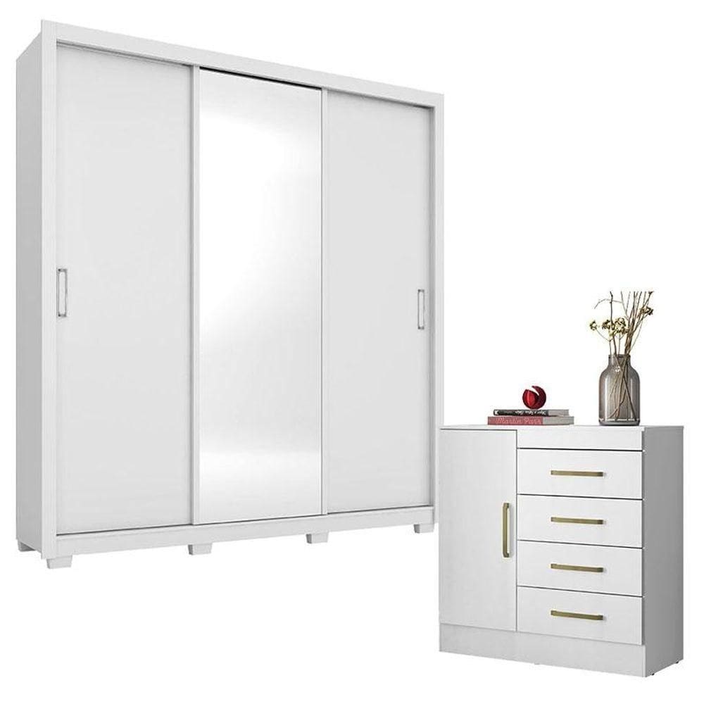 Cômoda Montevidéu E Guarda Roupa Casal Residence Branco Com Pés - Demóbile