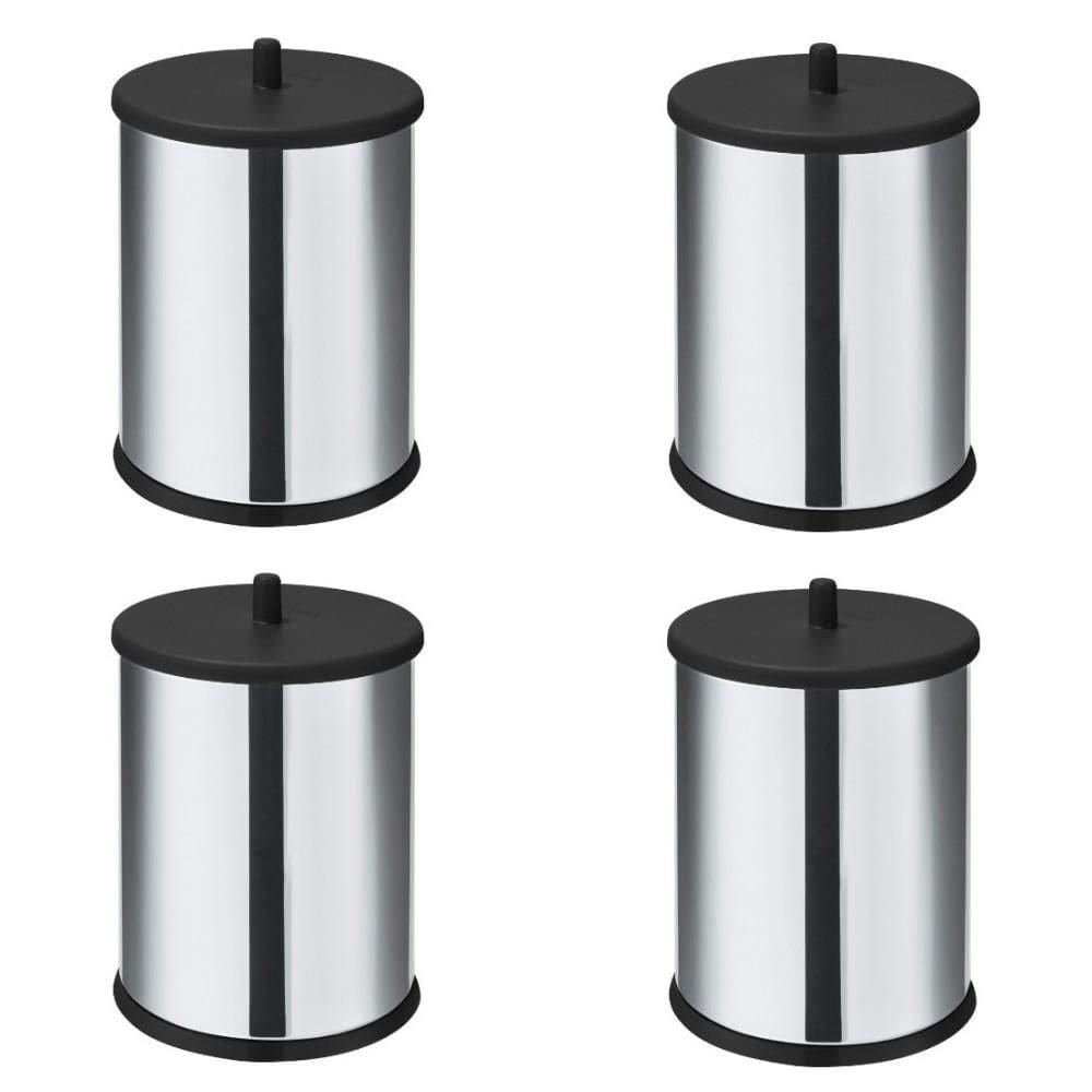 Kit 4 Lixeiras em Inox 3,2 Litros com Tampa Simples e Fundo Preto Linha Home Cor Preto - Martinazzo