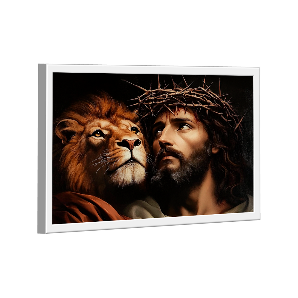 Quadro Decorativo Leão e Jesus com Coroa de Espinhos