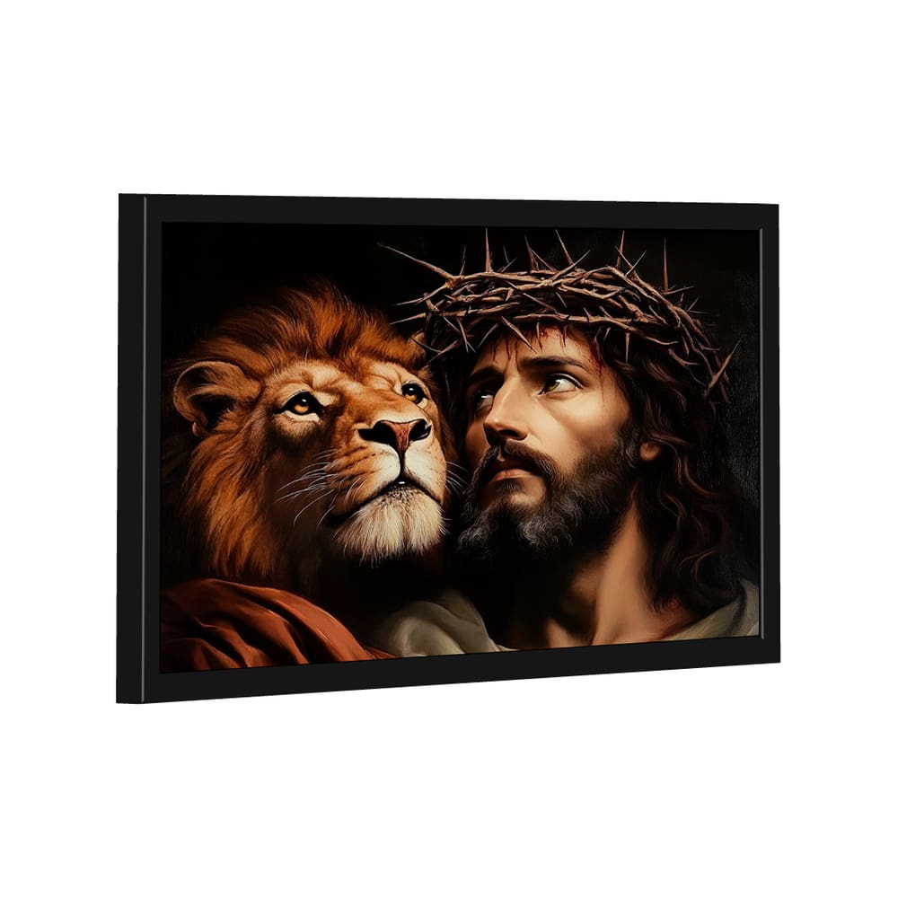 Quadro Decorativo Leão e Jesus com Coroa de Espinhos