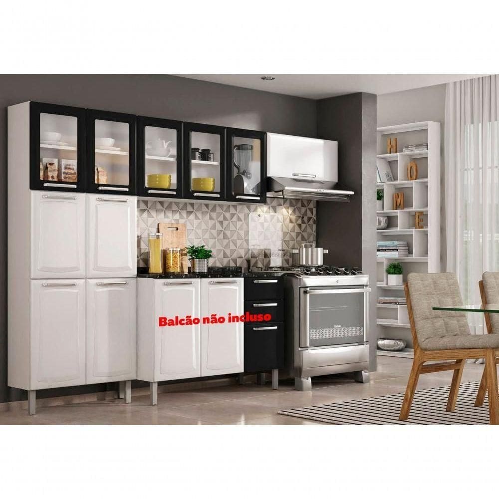 Cozinha Completa Branca E Preta Em Aço 3 Peças Com Vidro