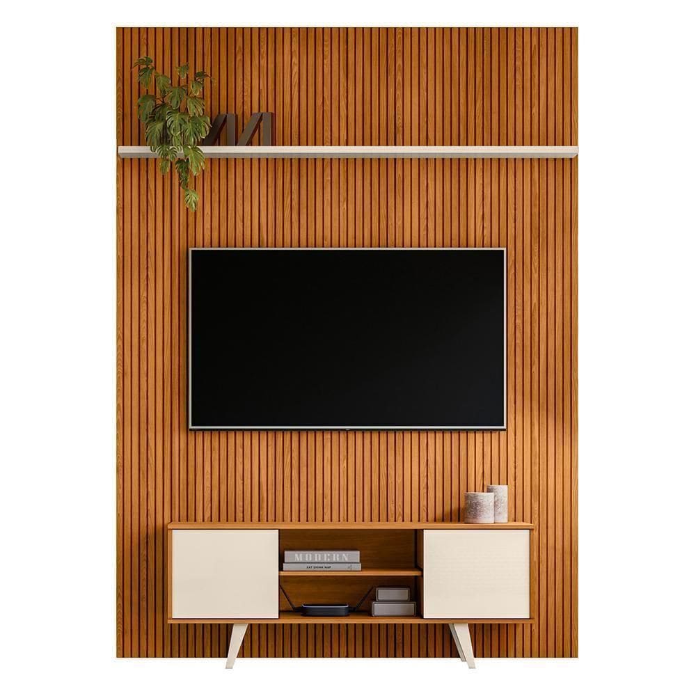 Rack Bancada Com Painel New Panorama Cinamomo/off White Para Tv Até 75” - Madetec