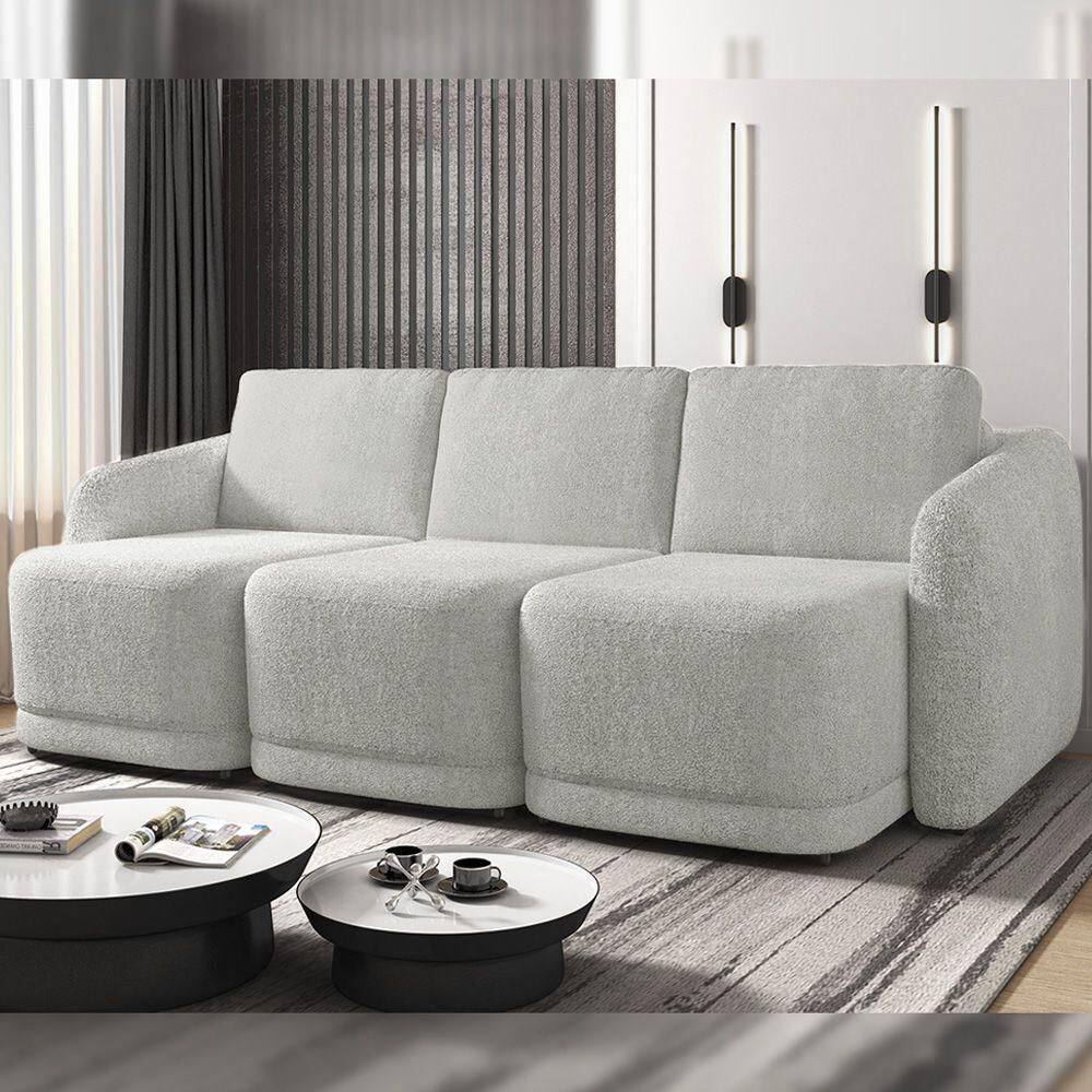 Sofá Cama Modulado Retrátil E Reclinável Decorativo Varsóvia 246cm Bouclê Cinza G33 - Gran Belo