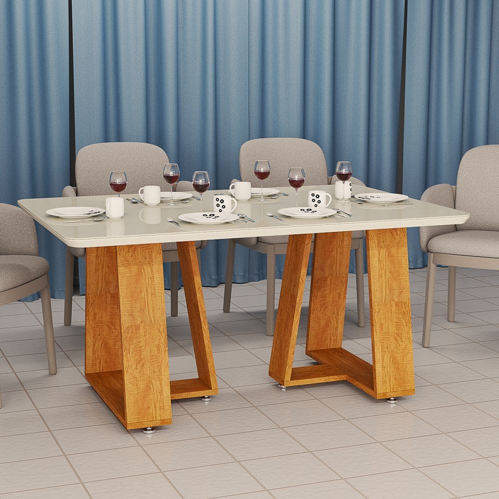 Mesa de Jantar 120x80 Com Vidro 4mm Temperado Para Cozinha e Sala de Estar Pés Mdf
