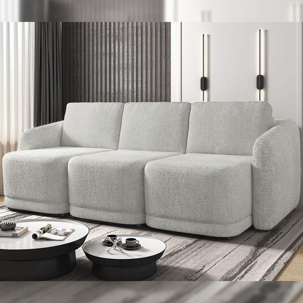 Sofá Cama Modulado Retrátil E Reclinável Decorativo Varsóvia 306cm Bouclê Cinza G33 - Gran Belo