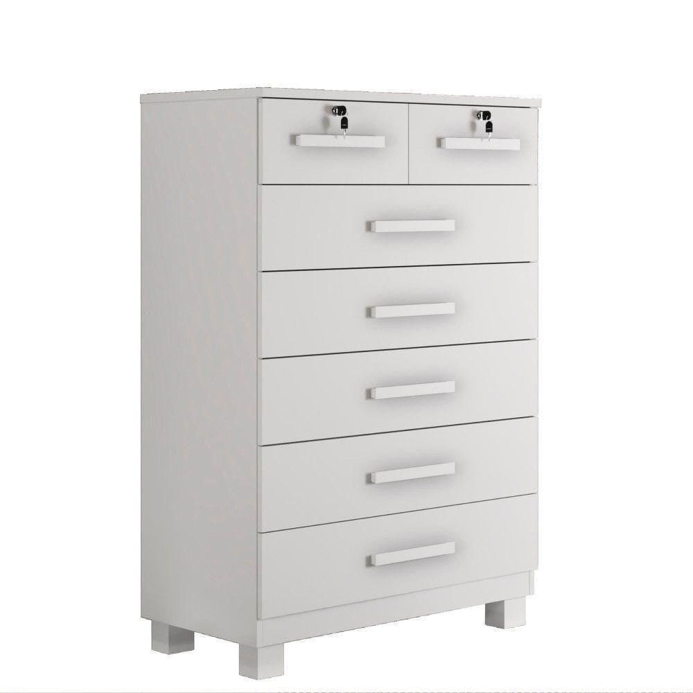 Cômoda Barcelona 7 Gavetas Com Chave Benetil Branco
