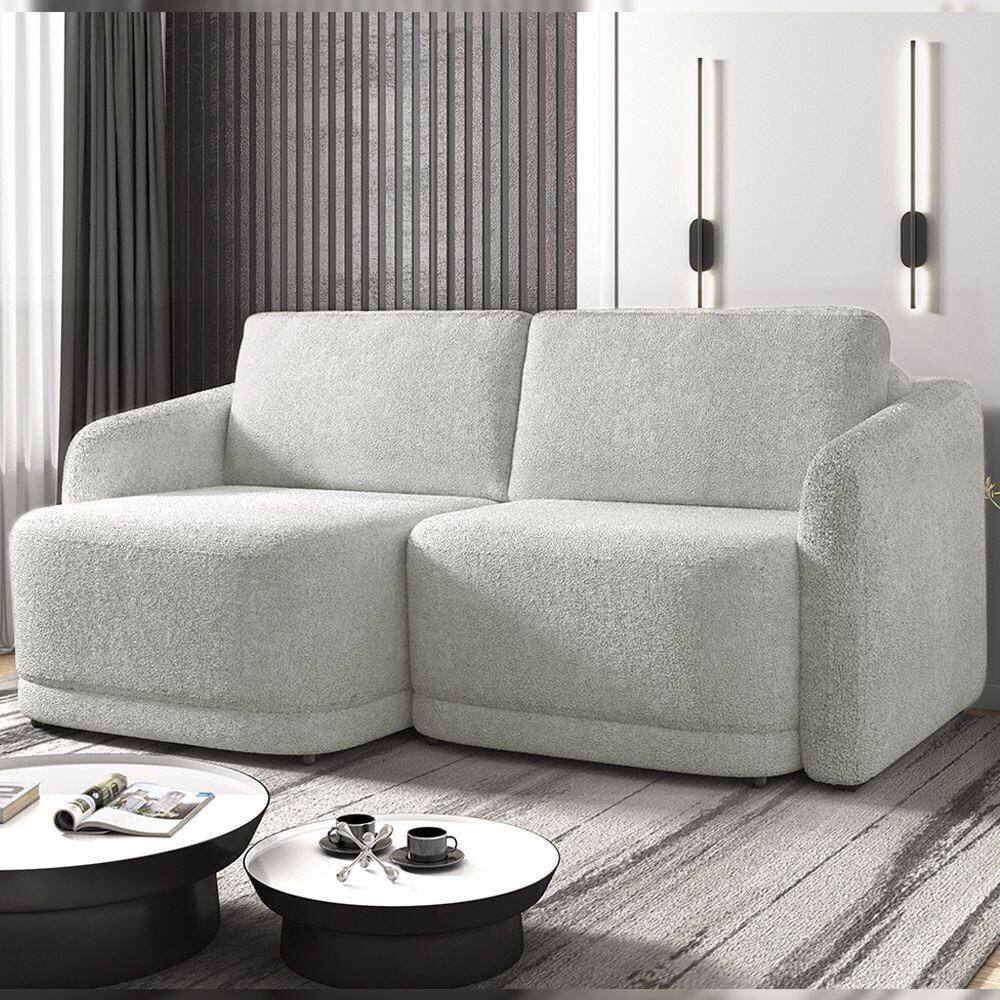 Sofá Cama Modulado Retrátil E Reclinável Decorativo Varsóvia 236cm Bouclê Cinza G33 - Gran Belo