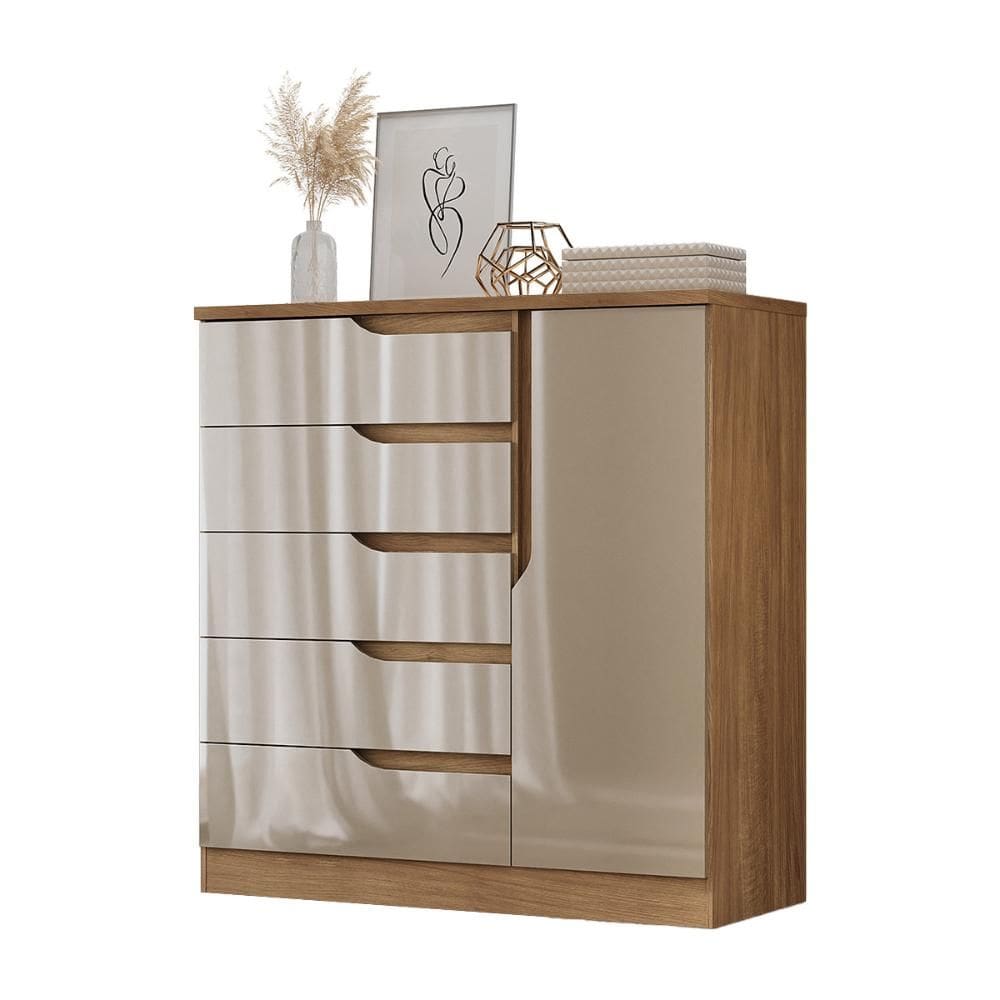 Comoda Paris Quarto Com 5 Gavetas e 1 Porta