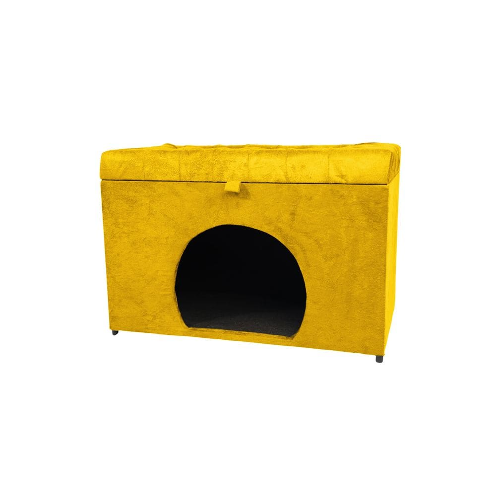 Puff Baú Pet Casa P/ Cachorros E Gatos Em Suede - Amarelo