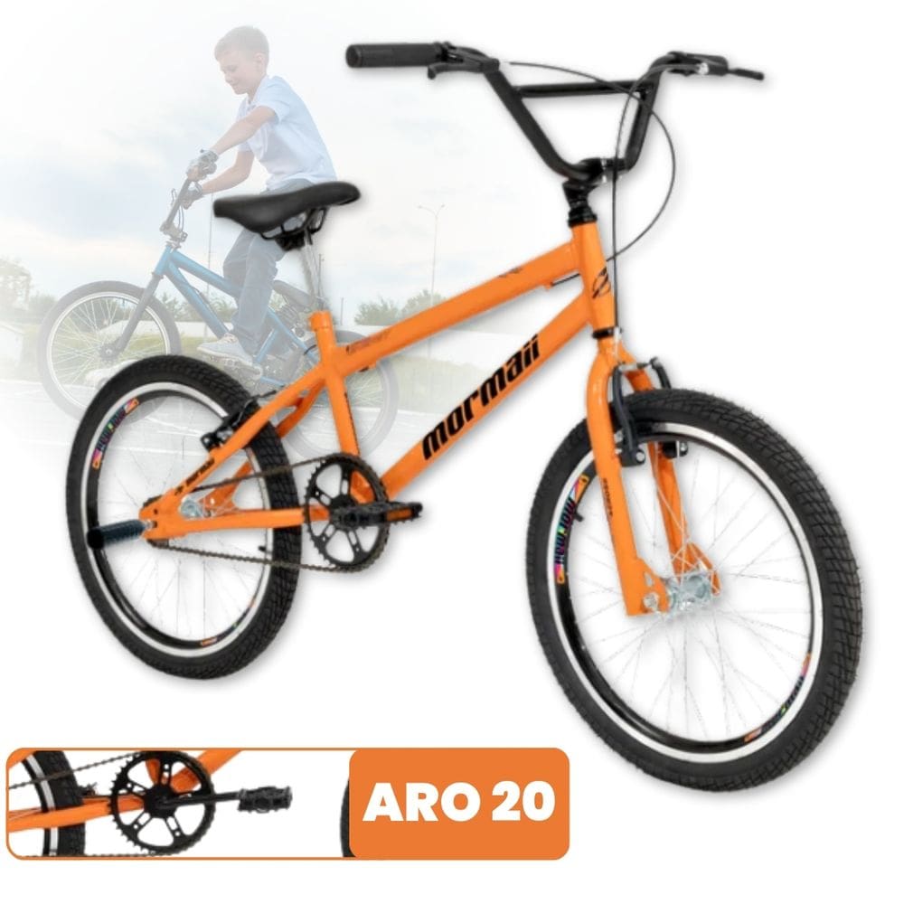 Bicicleta aro 20 MTB Cross Laranja Estilo BMX Quadro 11" Cross aço carbono até 70 Kg V-brake Mormaii