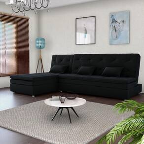 Conjunto para Sala Penelope Sofá-cama 3 Lugares com Chaise reclinável Veludo Inca Preto - Matrix