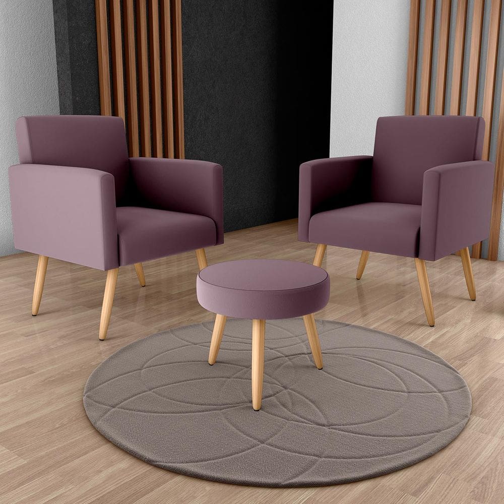 Conjunto p/ Sala Dallas 2 Poltronas Decorativas e 1 Puff Veludo Rosa - Matrix