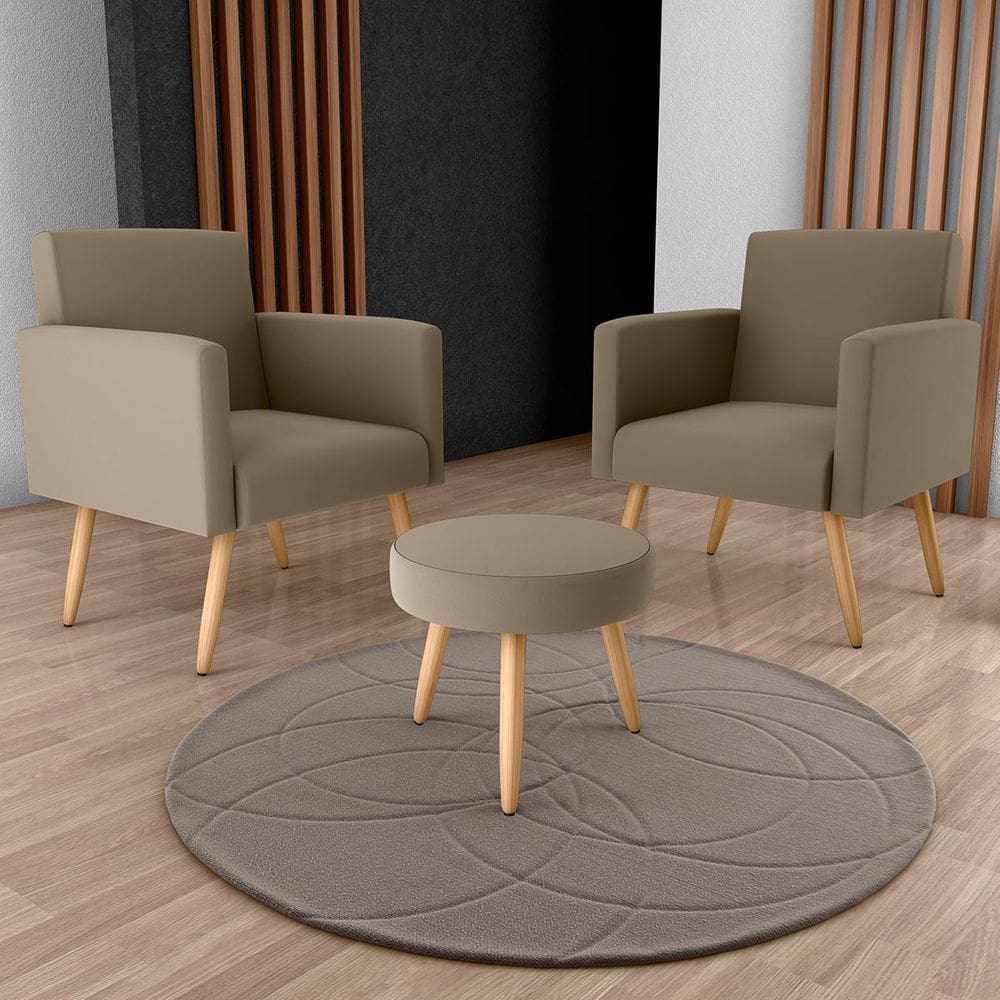 Conjunto p/ Sala Dallas 2 Poltronas Decorativas e 1 Puff Veludo Marrom Claro - Matrix