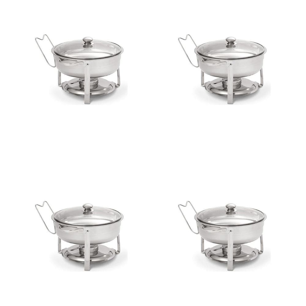 Kit 4 Rechaud Redondo 5l Banho Maria Aço Inox Suporte Tampa