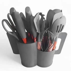 Kit 19 Utensílios Pequeno Cozinha Luxo Moderno Facas Tábua Cinza Escuro