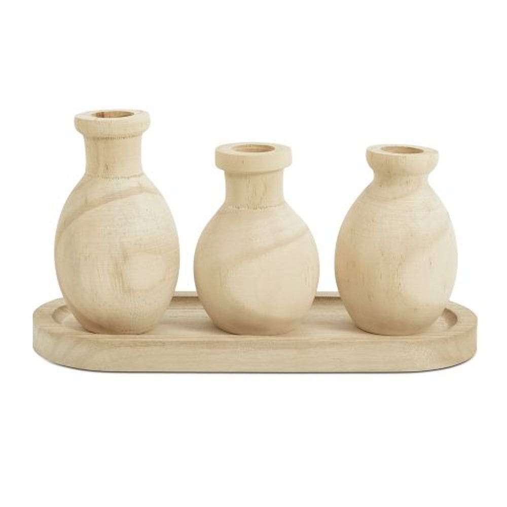 Kit Em Madeira Com Bandeja E 3 Mini Vasos