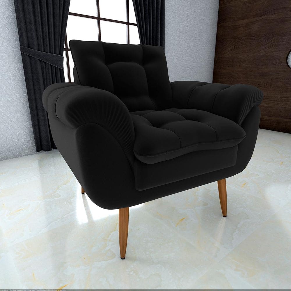 Poltrona Decorativa Xangai 1 Lugar Veludo Inca Preto - Matrix