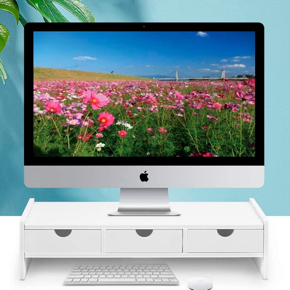 Suporte para monitor de computador, prateleira para computador portátil com 3 gavetas organizadoras