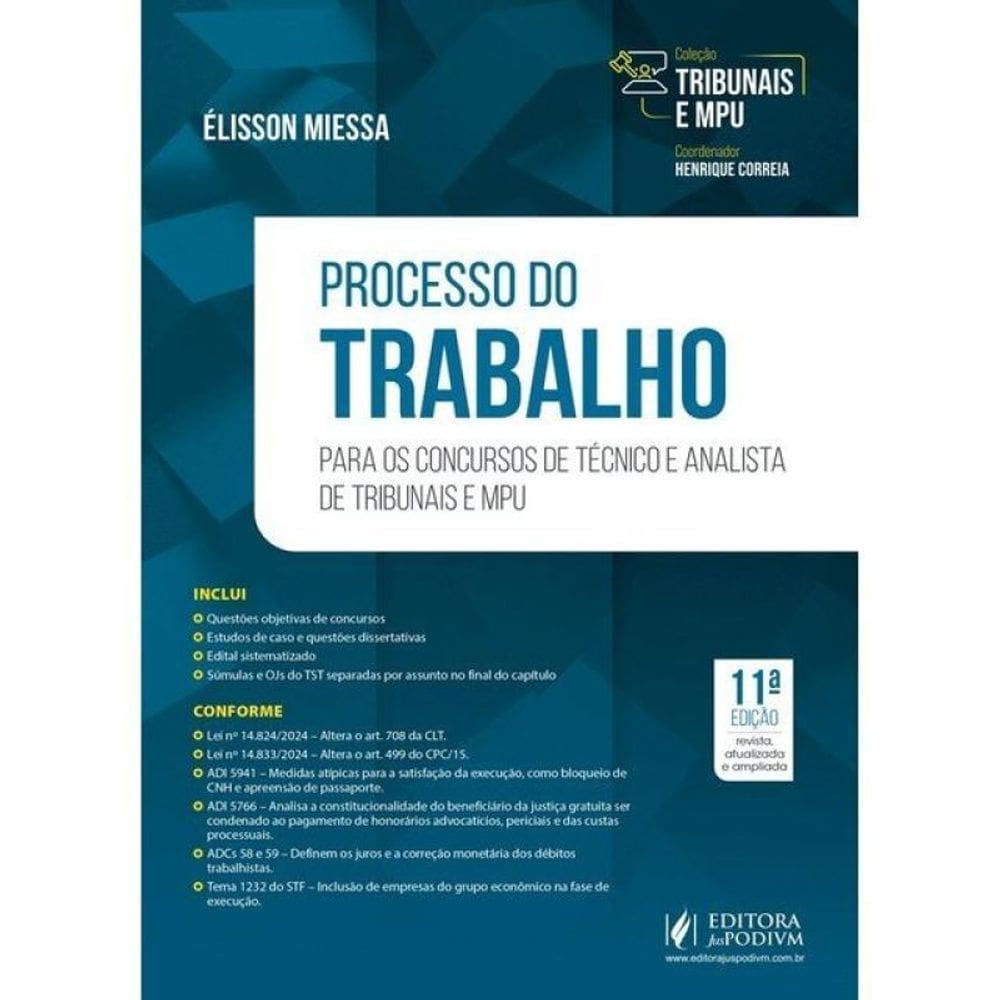 Tribunais E Mpu - Processo Do Trabalho - Para Analista - 2024