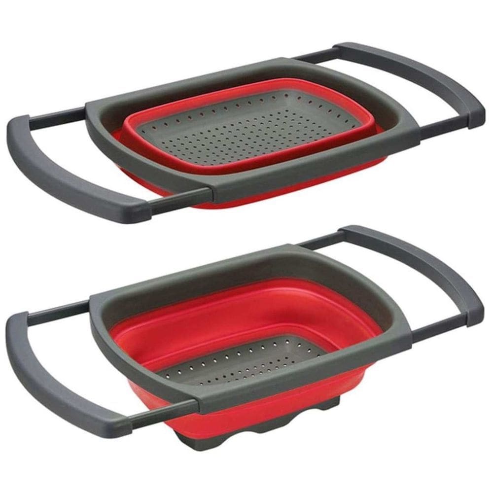 Escorredor Retangular Ajustável Retrátil Em Silicone  Vermelho