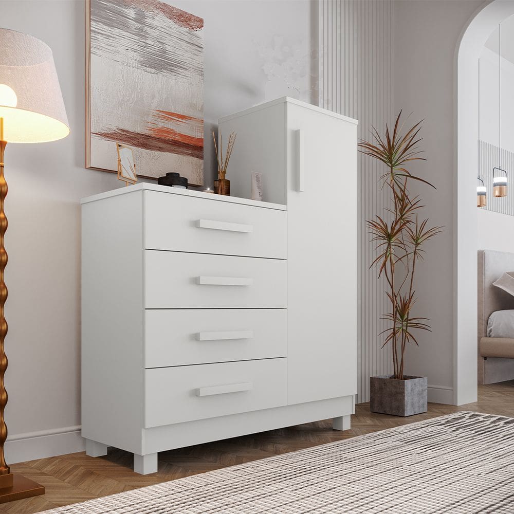Comoda Branca Quarto Casal Sapateira Grande com 4 Gavetas Reforçadas Versátil