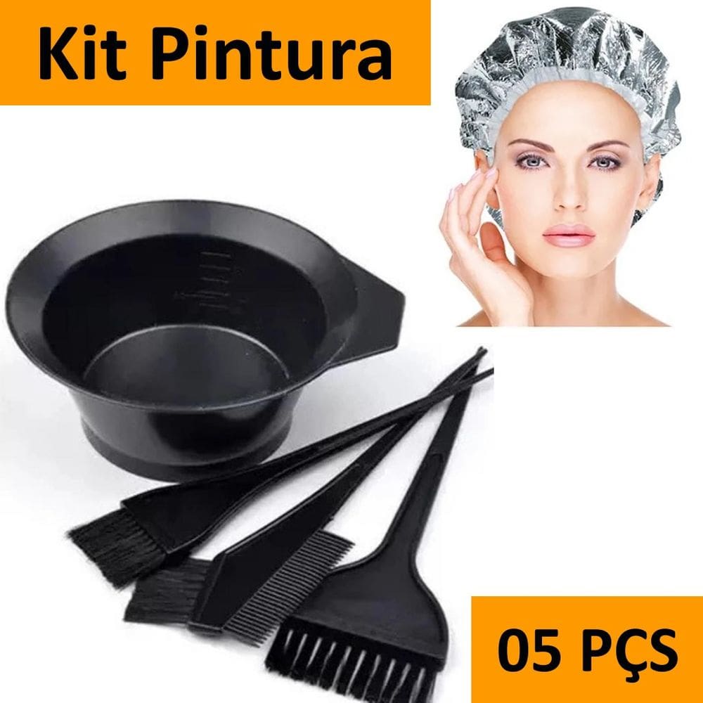 Kit Pintura Tintura de Cabelo Com 3 Pincéis Pente e 01 Recipiente + Touca Hidratação Metalizada