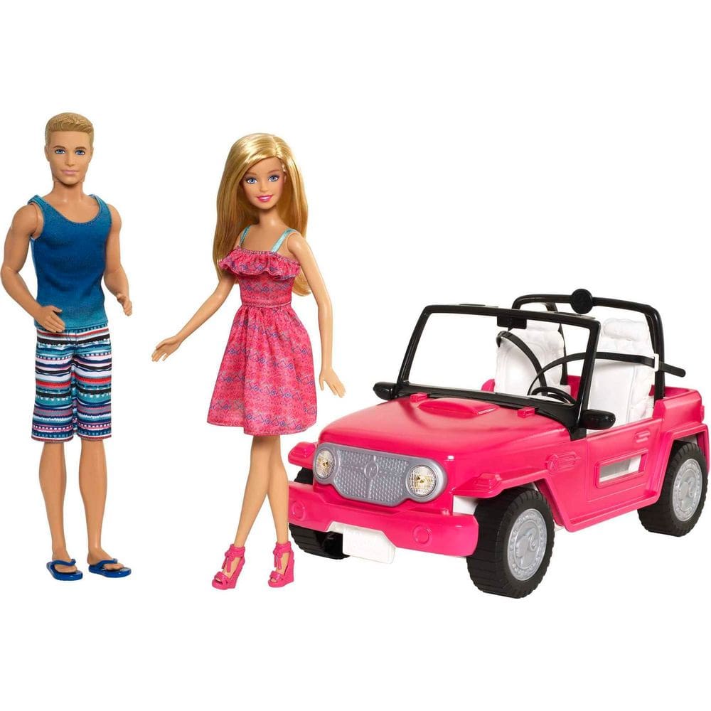 Carro de brinquedo Barbie Beach Cruiser com bonecas Barbie e Ken de 2 lugares