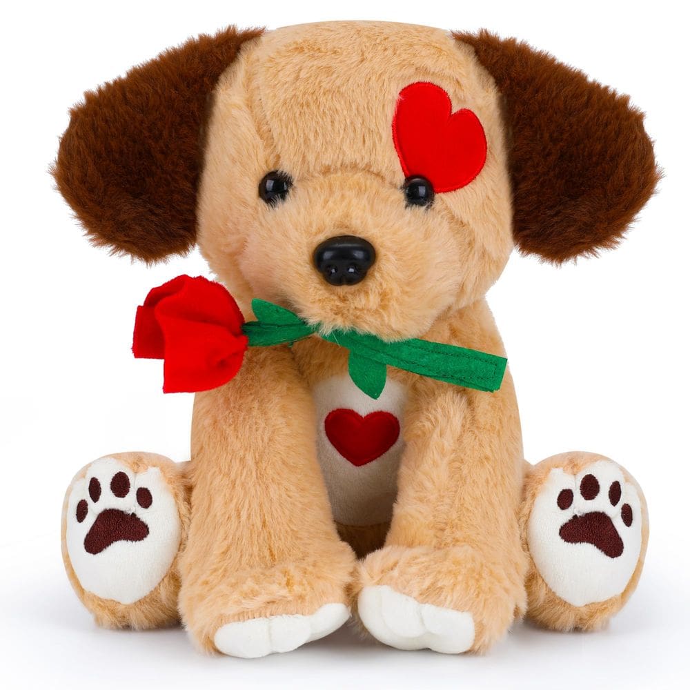 Peluche de pelúcia para cães com rosa, presente de 23 cm para o Dia dos Namorados