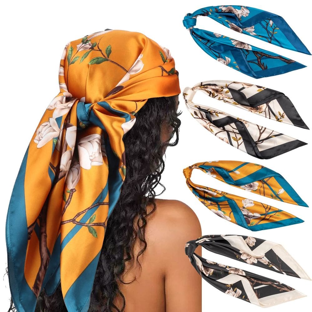 Lenço de cabeça DRESHOW 90x90cm, poliéster, seda para mulheres, 4 unidades