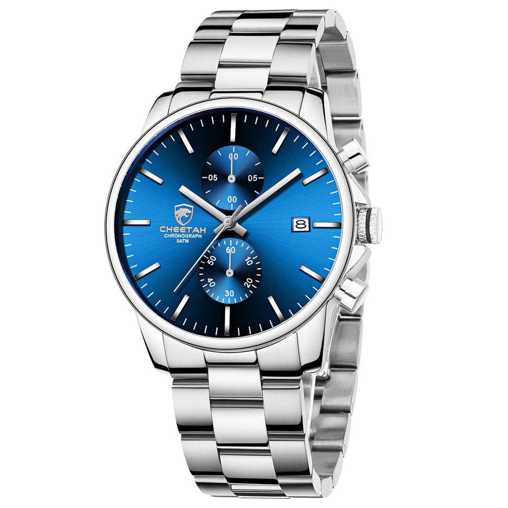 Relógio GOLDEN HOUR masculino em aço inoxidável banhado a prata