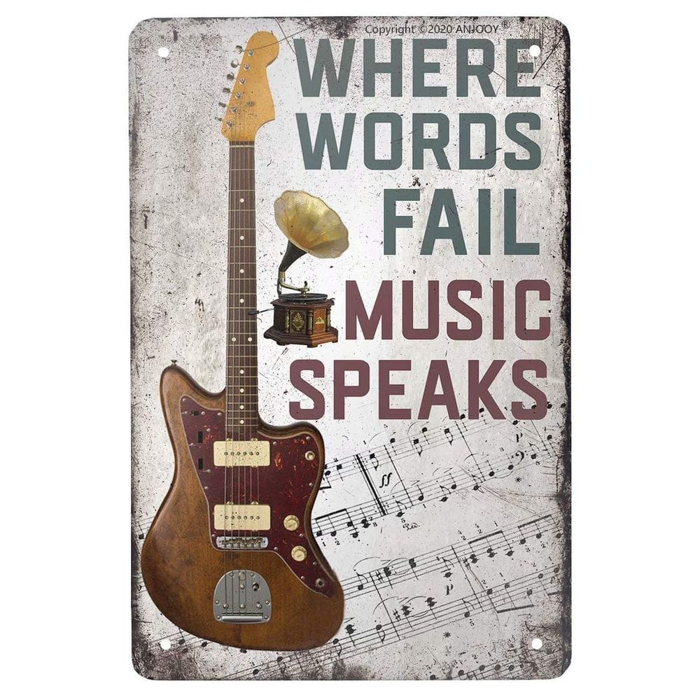 Guitarra de metal vintage Tin Sign ANJOOY, onde as palavras falham, música