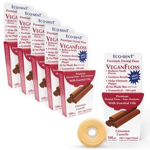 Fio dental ECO-DENT VeganFloss Canela encerada 100 ml (pacote com 6)