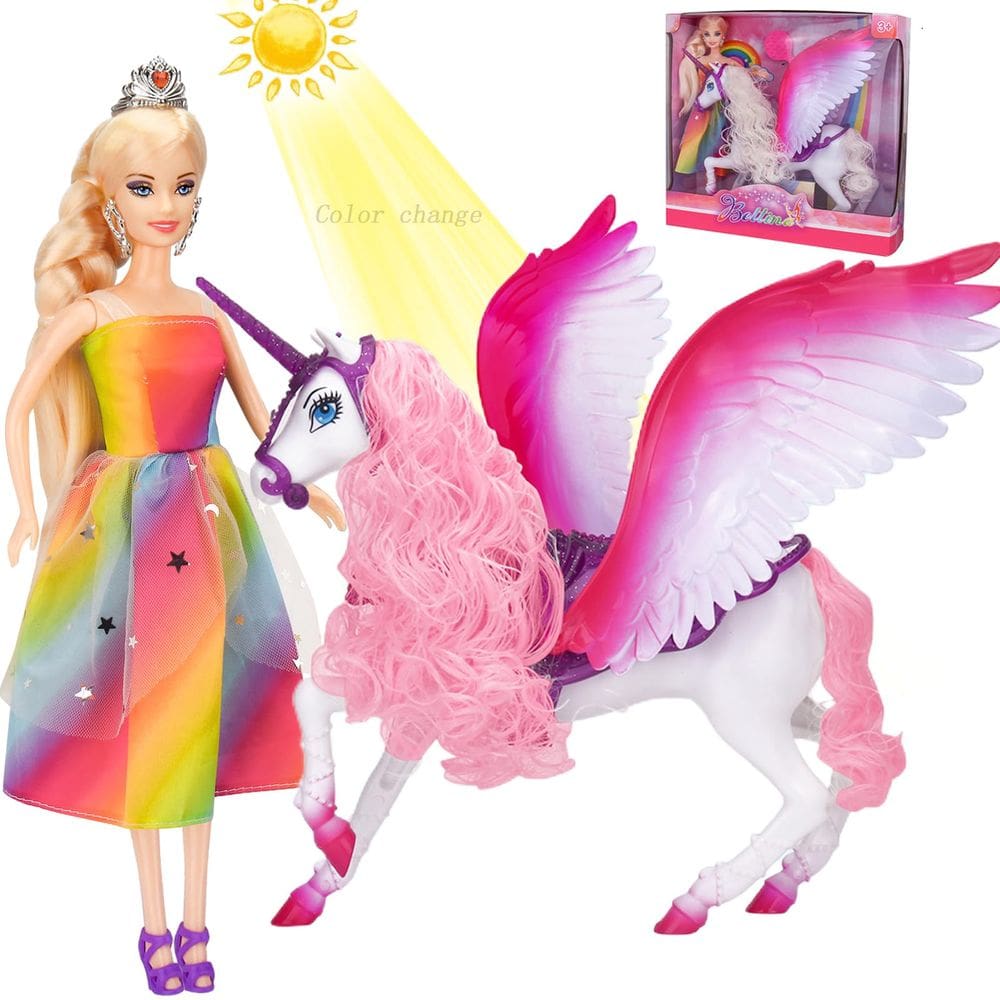 Boneca Princess BETTINA Color Change Unicorn 29 cm com acessórios