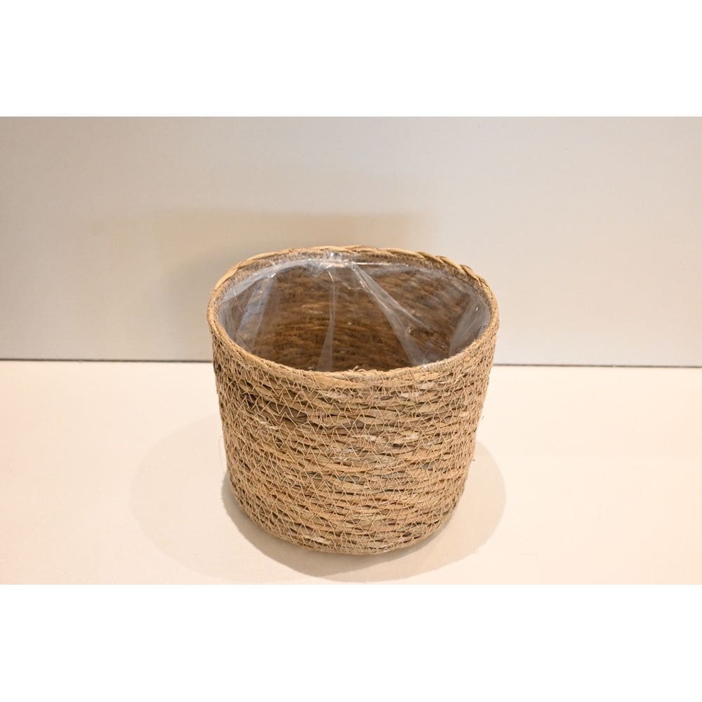 Cesto Cachepot Com Forro De Plástico Para Vaso Palha Natural Seagrass - Jolitex MEK - GG