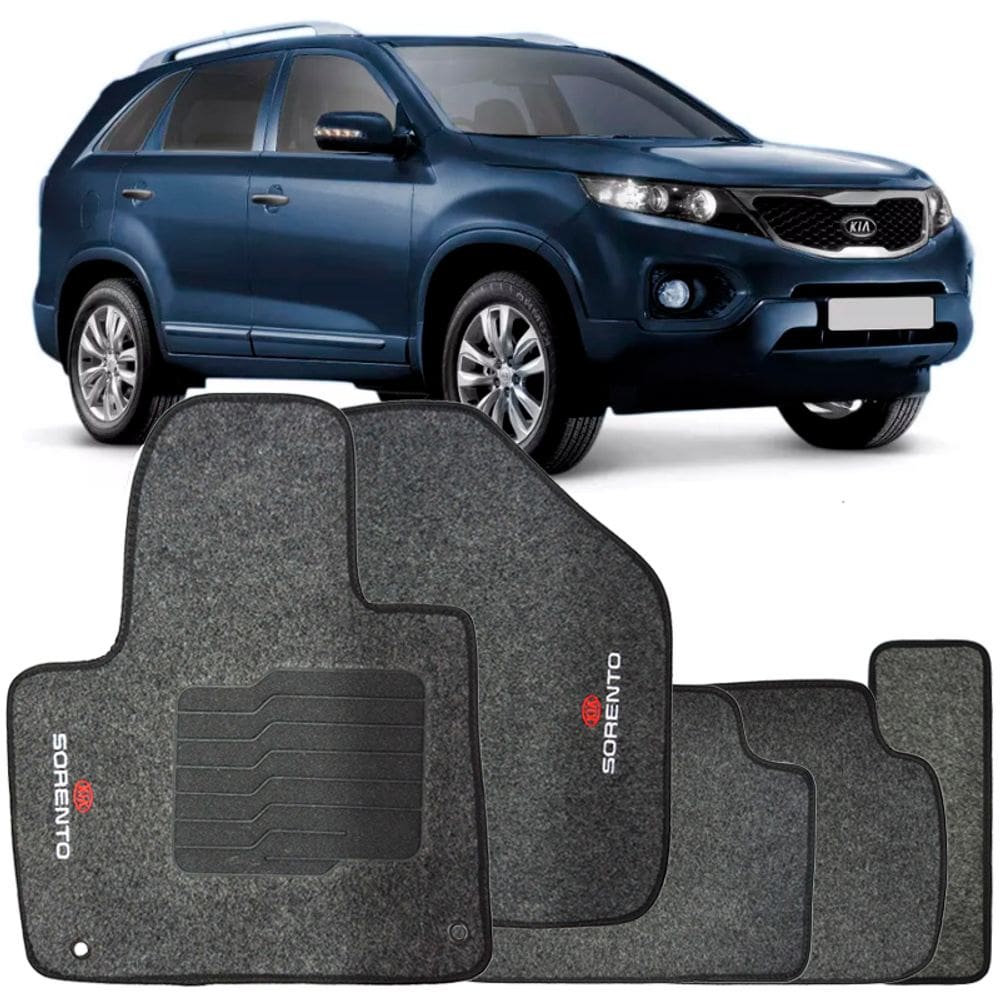 Jogo de Tapete Automotivo Carpete Sorento 2010 à 2013 Soft Logo Bordado 5 Peças