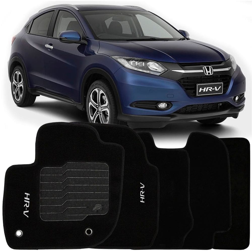 Jogo de Tapete Automotivo Carpete Hrv 2015 à 2018 Soft Logo Bordado 5 Peças