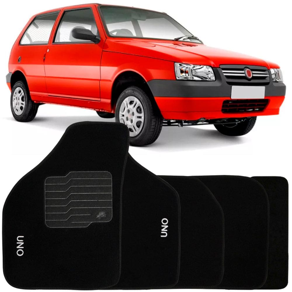 Jogo de Tapete Automotivo Carpete Fiat Uno 2008 à 2013 Soft Logo Bordado 5 Peças