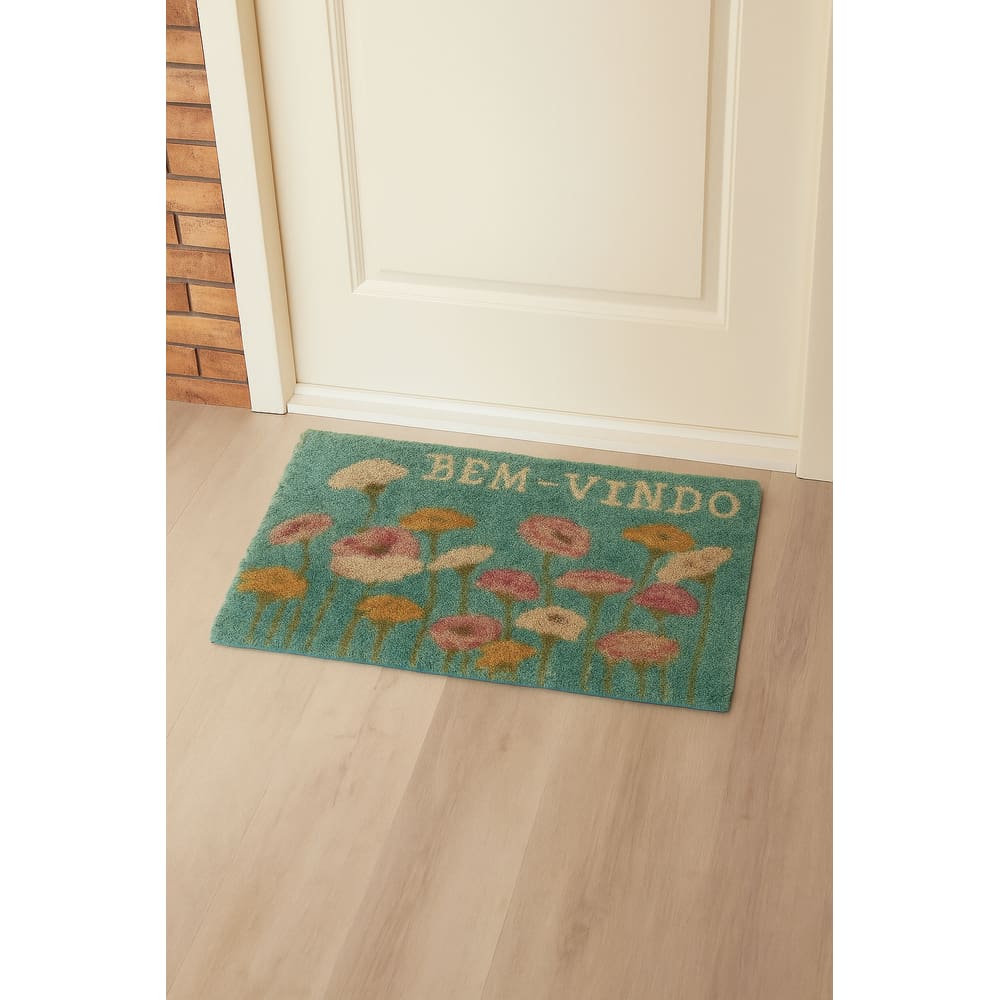 Capacho Retangular Fibra De Coco Base PVC 60x33cm - Flores