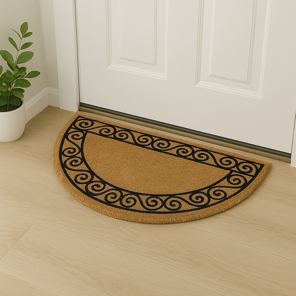 Capacho Meia Lua Fibra De Coco Base PVC 60x33cm  - Moldura